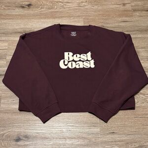 Old Navy Burgundy Cropped Graphic ‘Best Coast’ Pullover Size XL